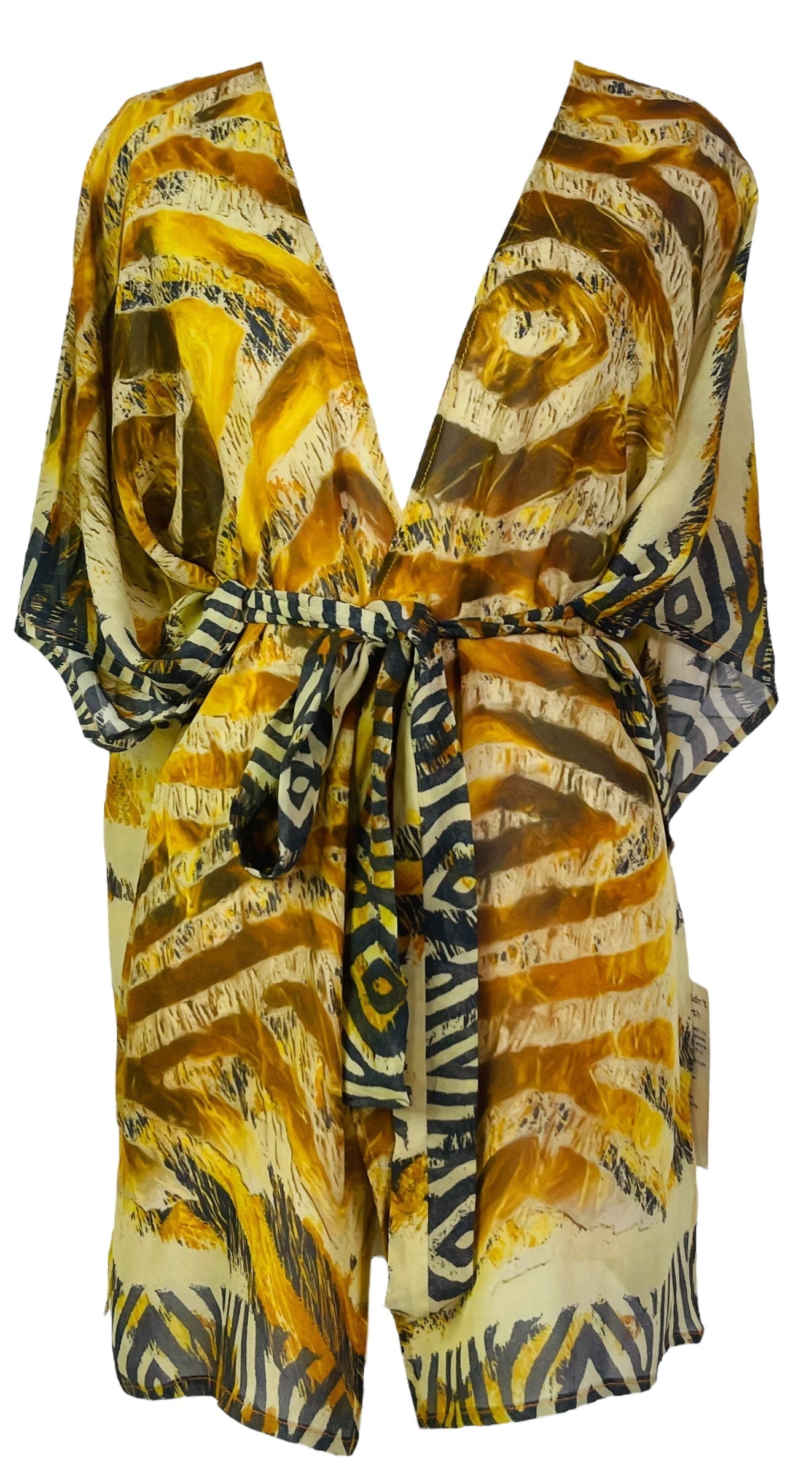 PRC7495 Avatar Pure Silk Kimono-Sleeved Jacket with Belt - Velora Luxury Fashion