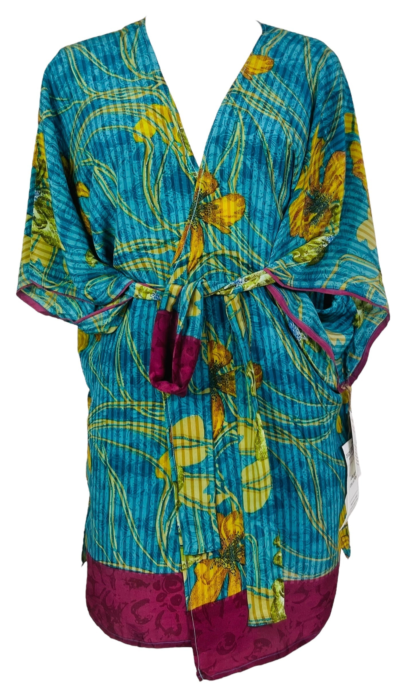 PRC7514A Avatar Pure Silk Kimono-Sleeved Jacket with Belt - Velora Luxury Fashion