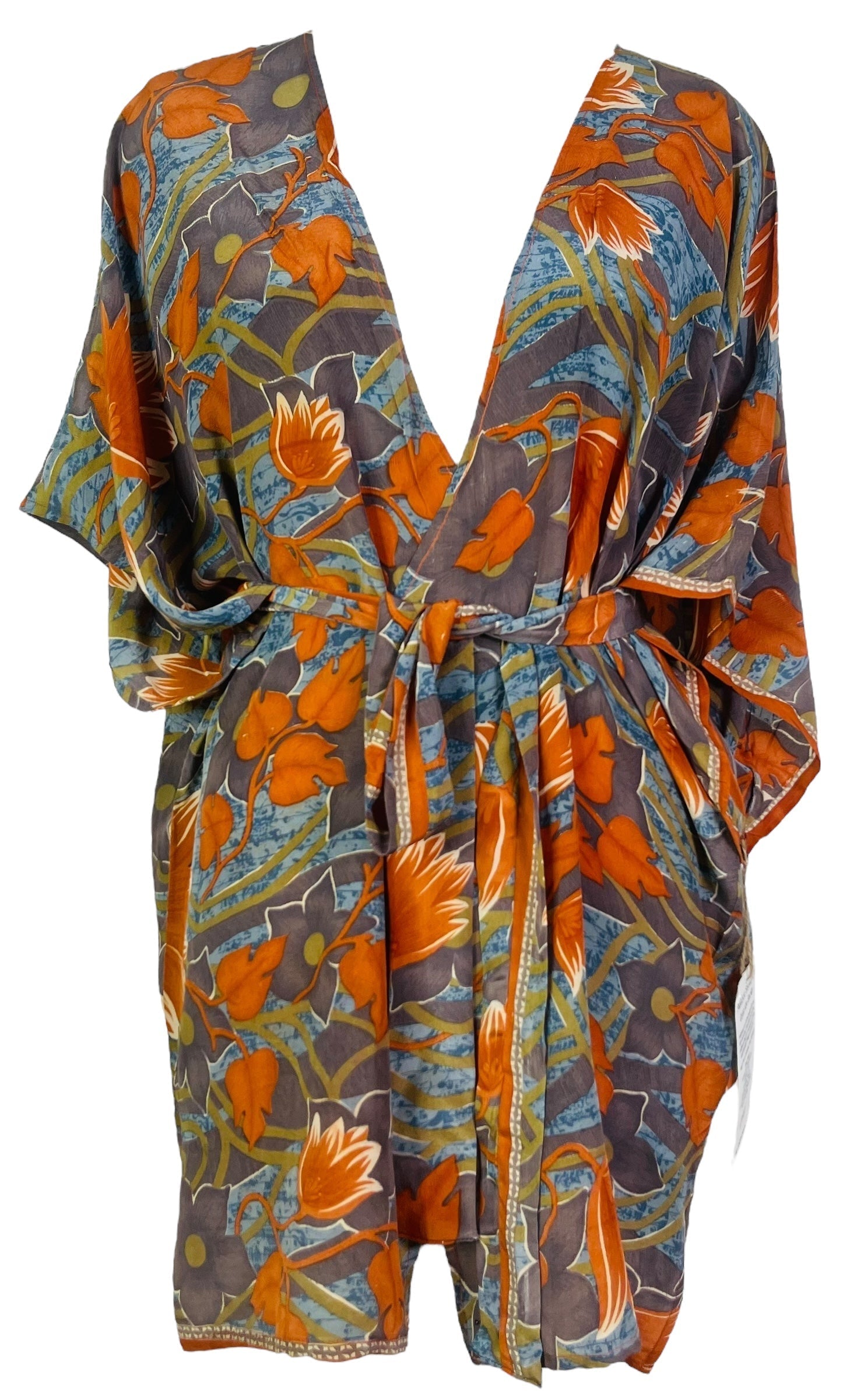 PRC7520 Avatar Pure Silk Kimono-Sleeved Jacket with Belt - Velora Luxury Fashion
