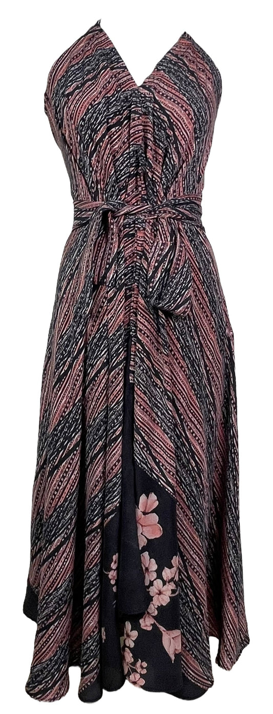 PRC7681 Avatar Pure Silk Maxi Dress with Belt - Velora Luxury Fashion
