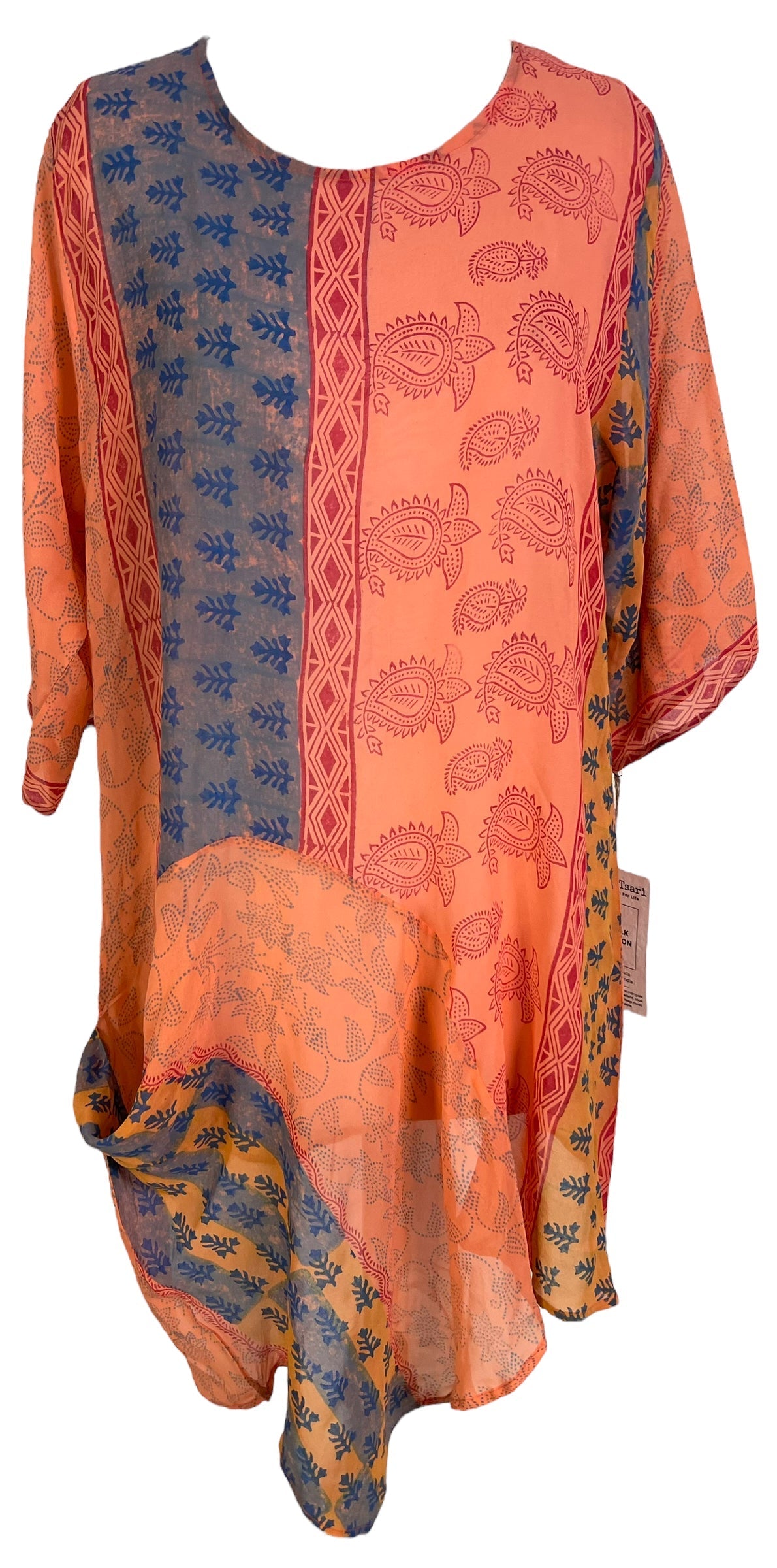 PRG6034 Sheer Avatar Pure Silk Self Pocket Tunic Dress - Velora Luxury Fashion