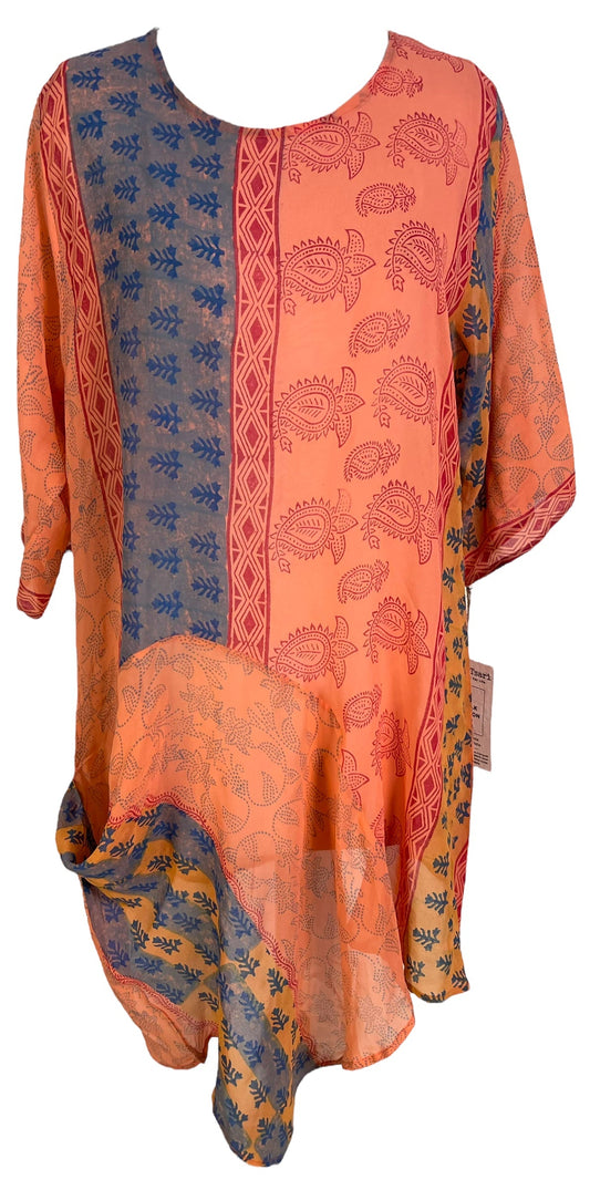 PRG6034 Sheer Avatar Pure Silk Self Pocket Tunic Dress - Velora Luxury Fashion
