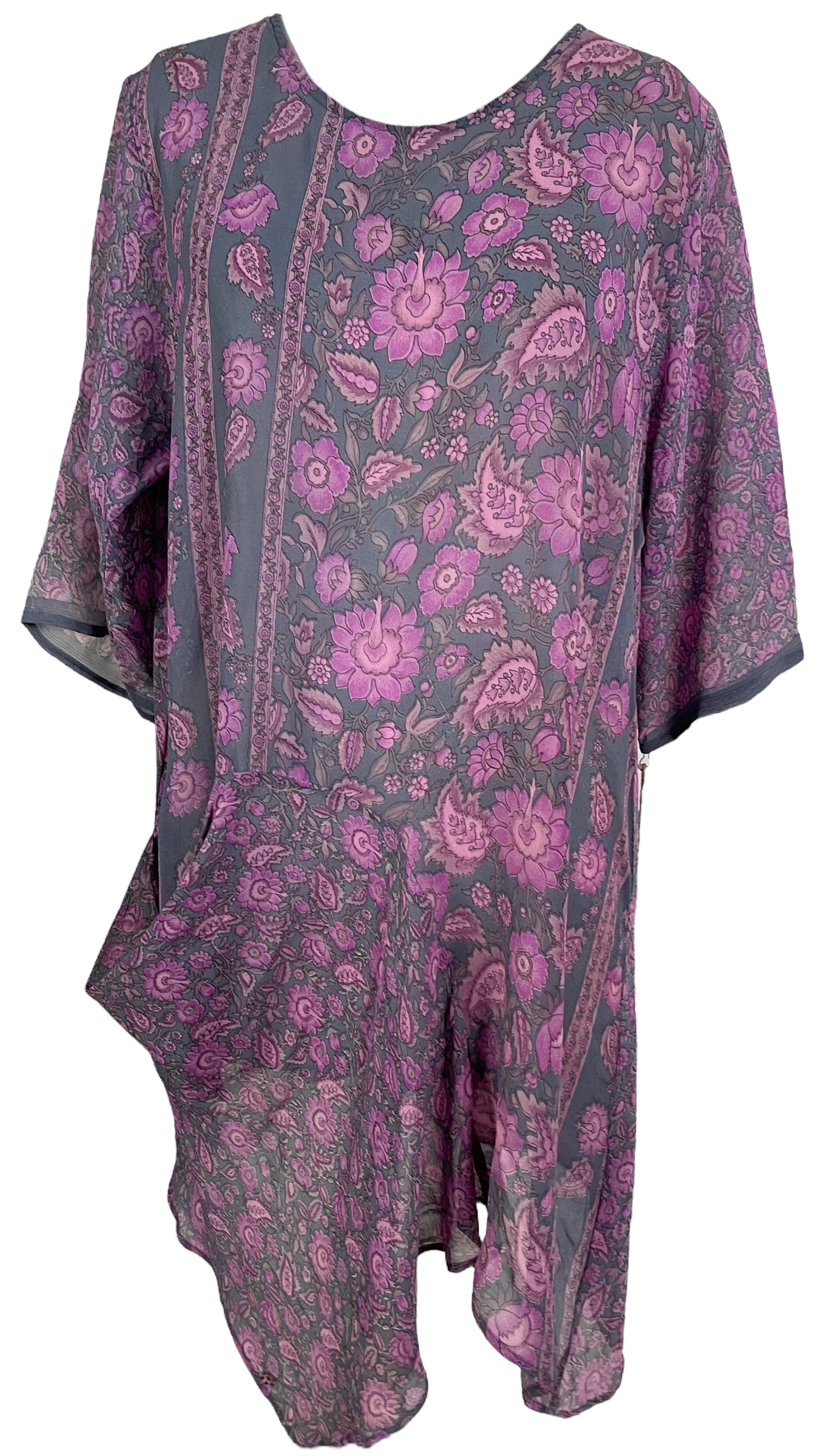 PRG6037 Sheer Avatar Pure Silk Self Pocket Tunic Dress - Velora