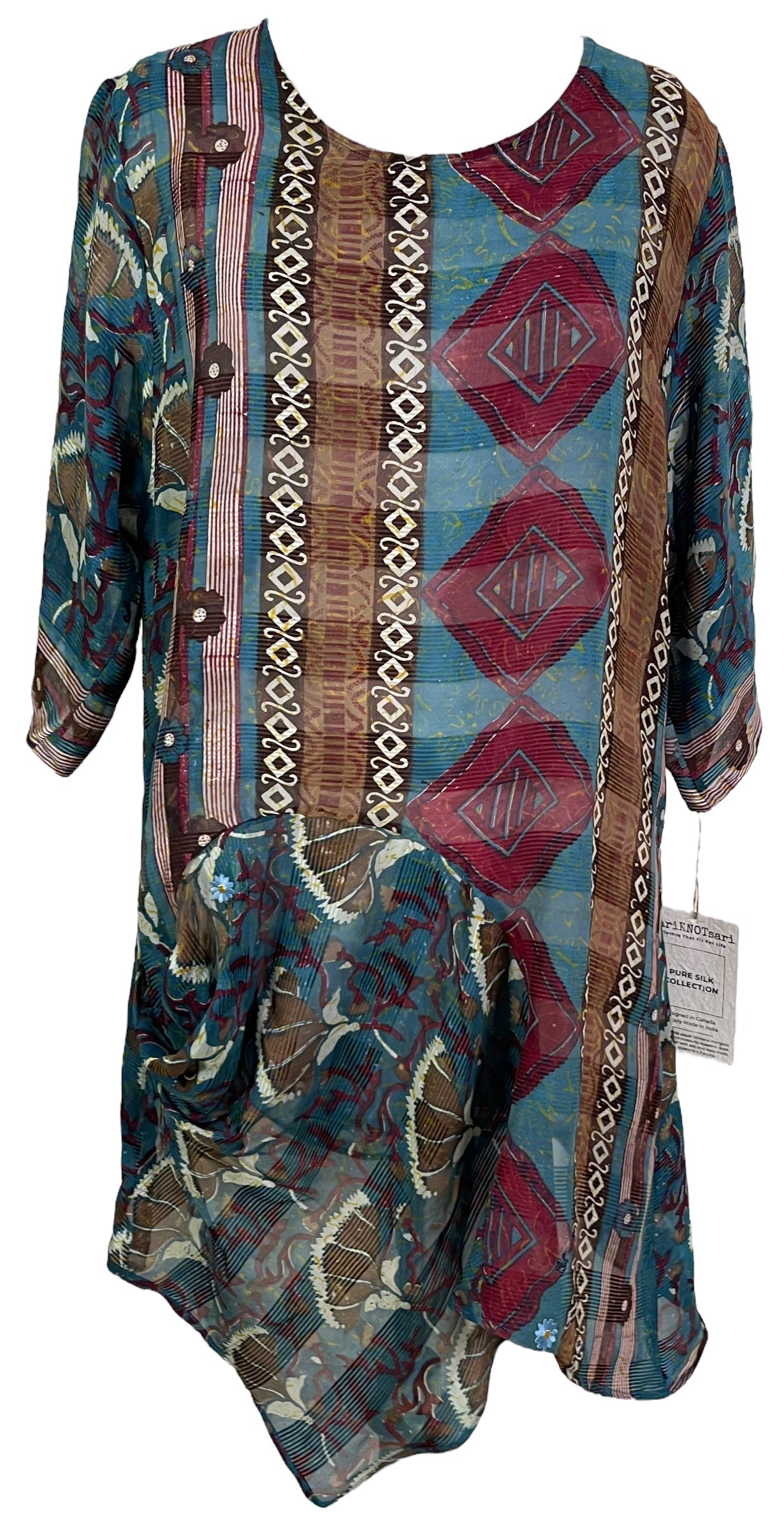 PRG6038 Sheer Avatar Pure Silk Self Pocket Tunic Dress - Velora Luxury Fashion
