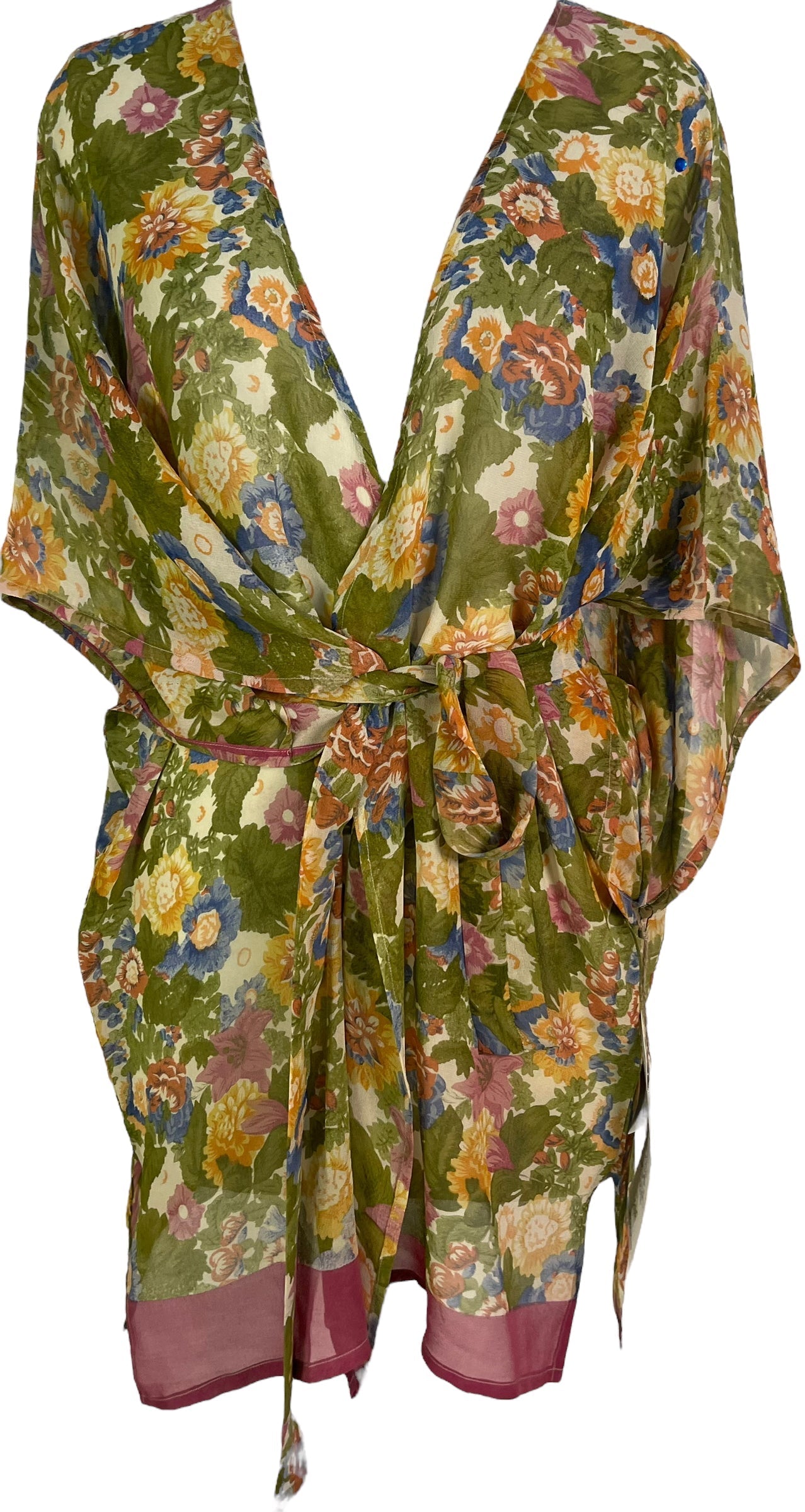 PRG6442 Sheer Avatar Pure Silk Kimono-Sleeved Jacket with Belt - Velora Luxury Fashion