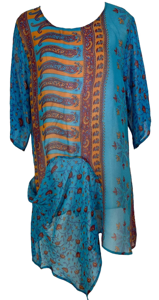 PRG6805 Sheer Avatar Pure Silk Self Pocket Tunic Dress - Velora Luxury Fashion