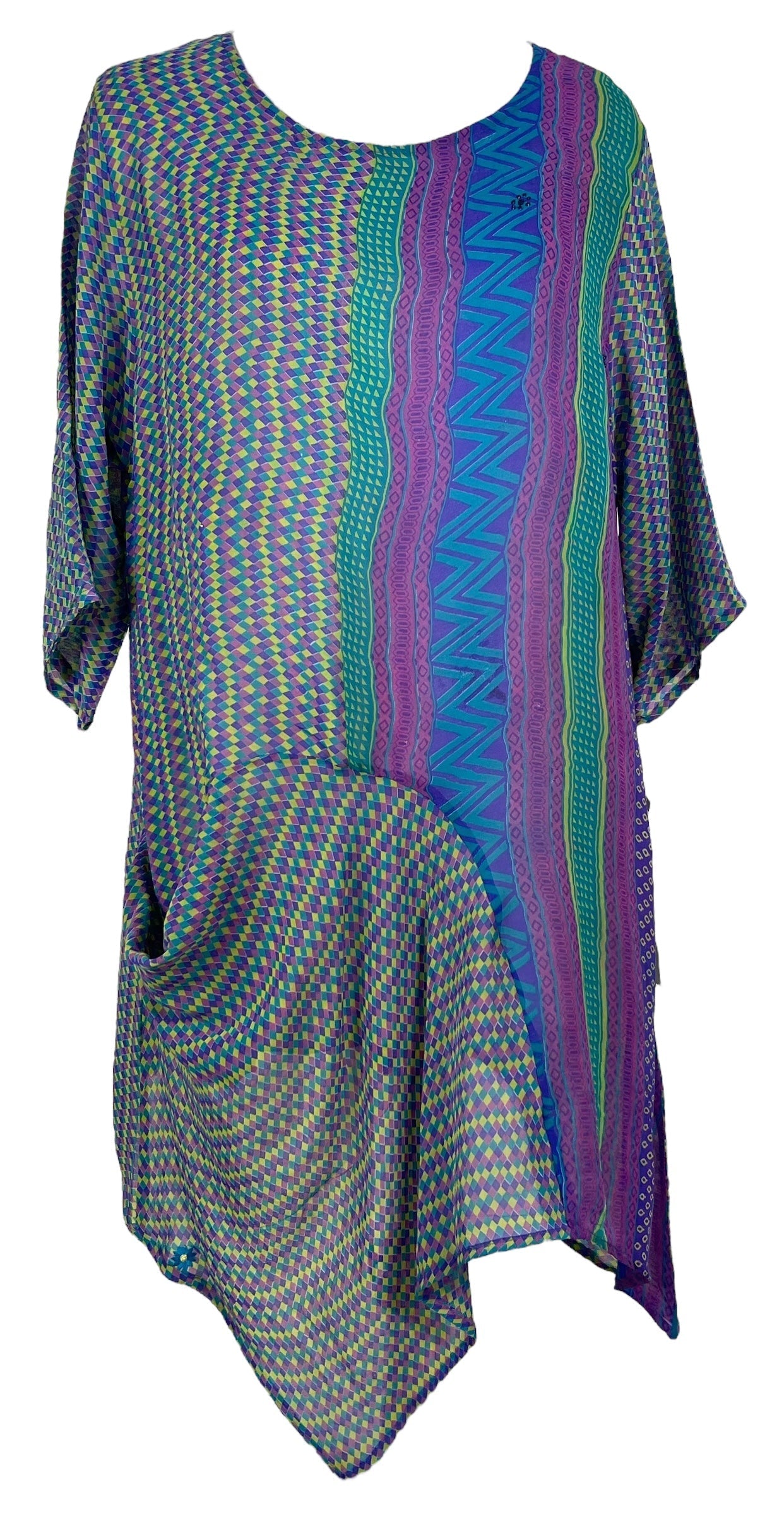 PRG6813 Sheer Avatar Pure Silk Self Pocket Tunic Dress - Velora Luxury Fashion