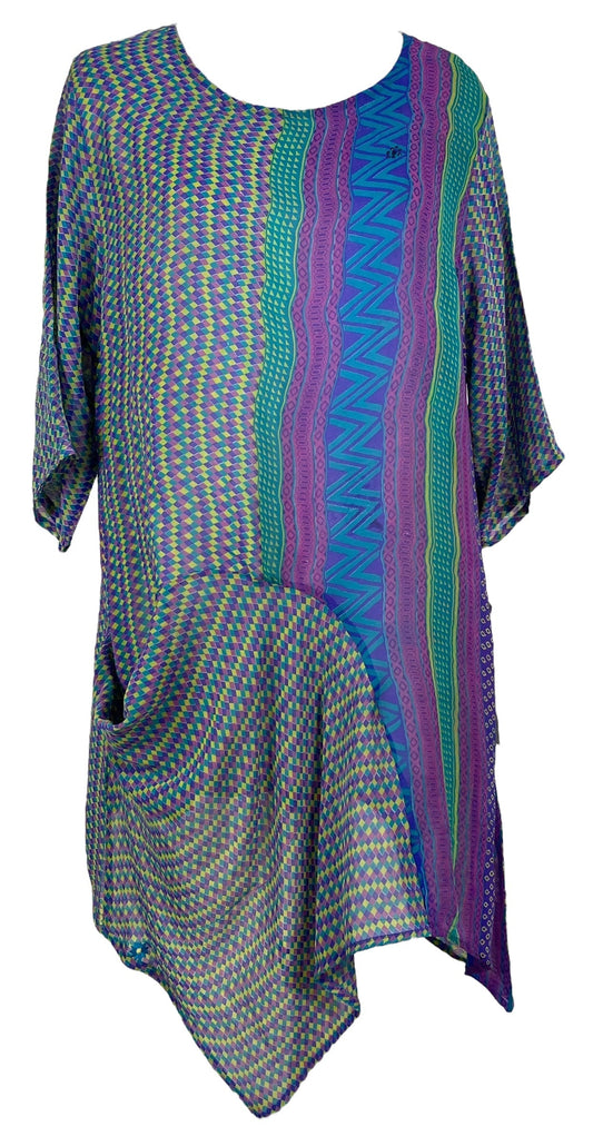 PRG6813 Sheer Avatar Pure Silk Self Pocket Tunic Dress - Velora Luxury Fashion