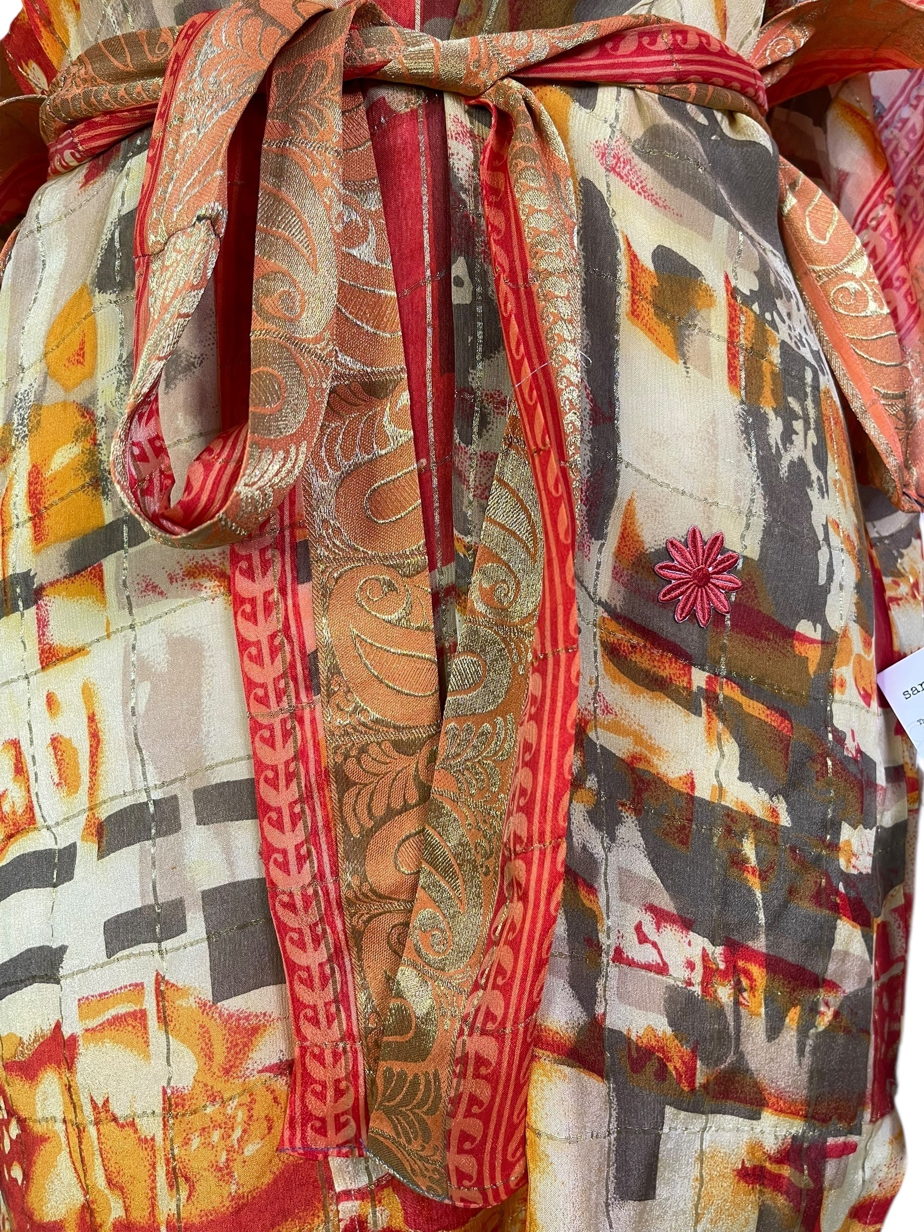 PRG6898 Sheer Avatar Pure Silk Kimono-Sleeved Jacket with Belt - Velora Luxury Fashion