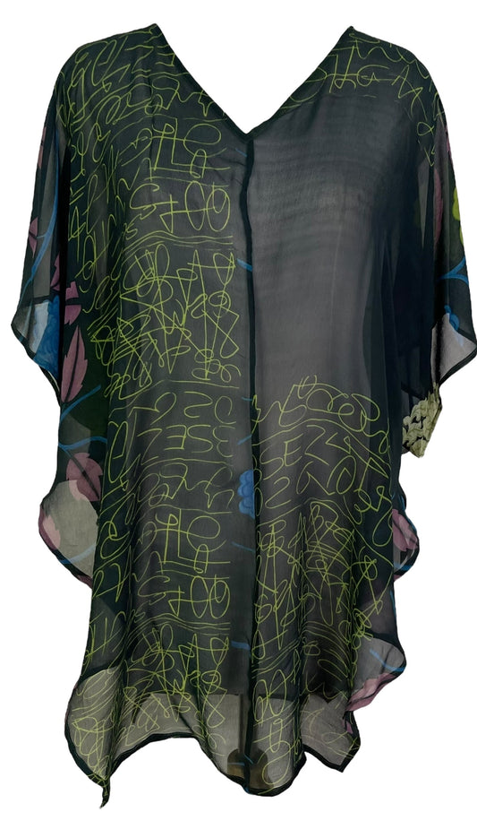 PRG7098 Sheer Sheer Avatar Pure Silk Waterfall Top - Velora