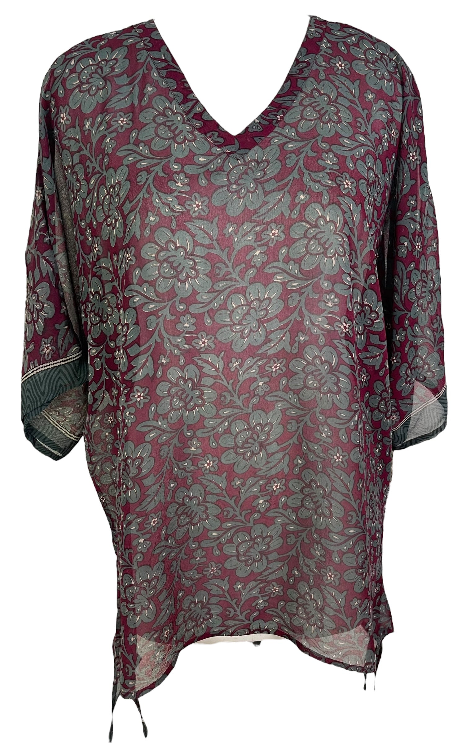 PRG7183 Sheer Avatar Pure Silk Long Tunic with Side Ties - Velora Luxury Fashion