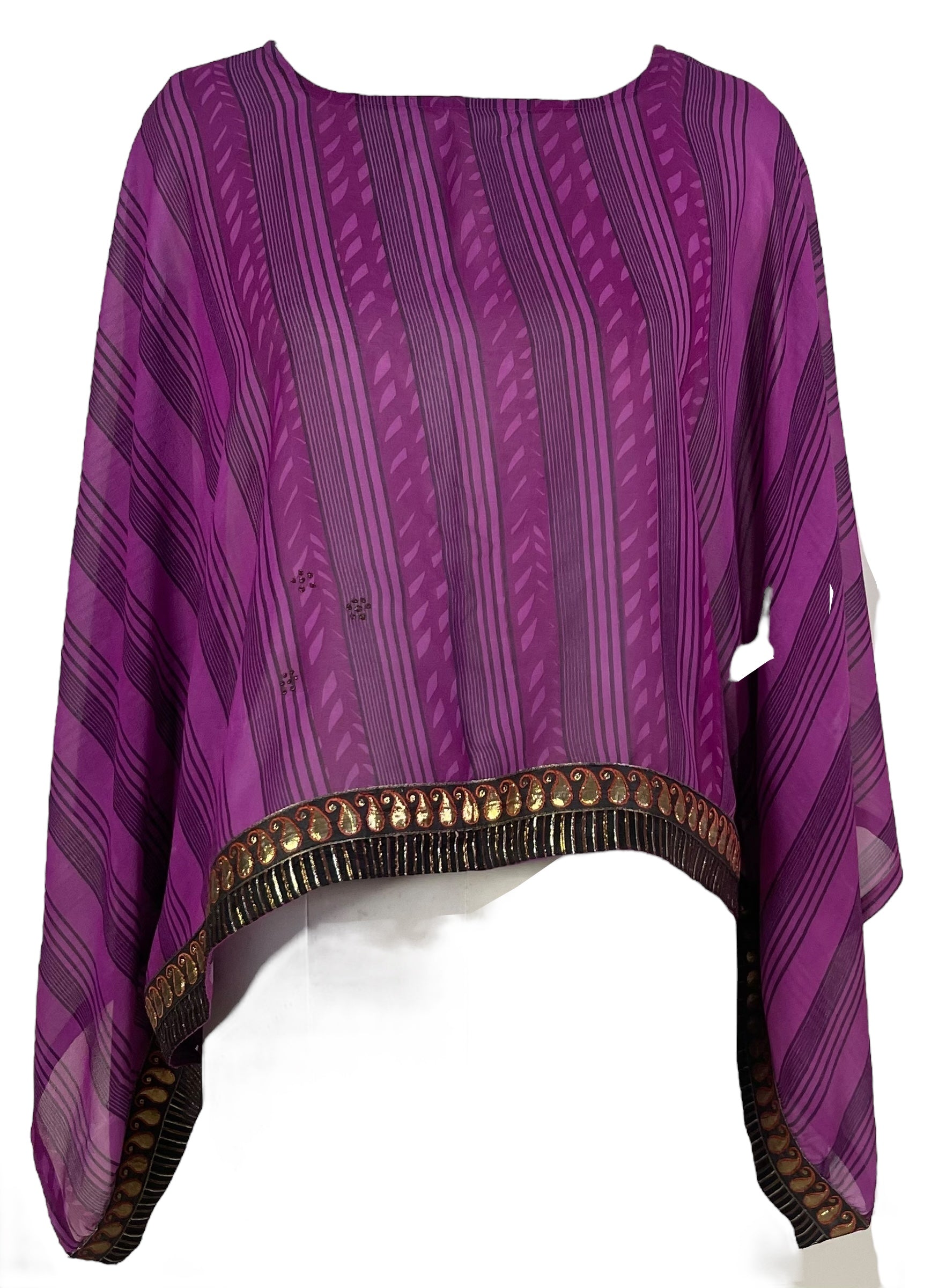 PRG7206 Sheer Avatar Pure Silk Kimono-Sleeved Top - Velora Luxury Fashion