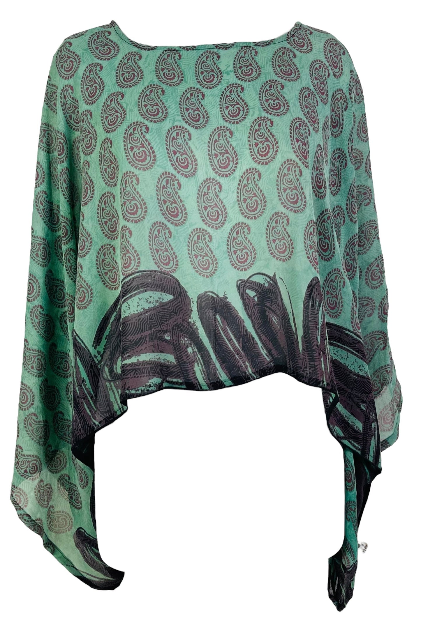 PRG7329 Sheer Avatar Pure Silk Kimono-Sleeved Top - Velora Luxury Fashion