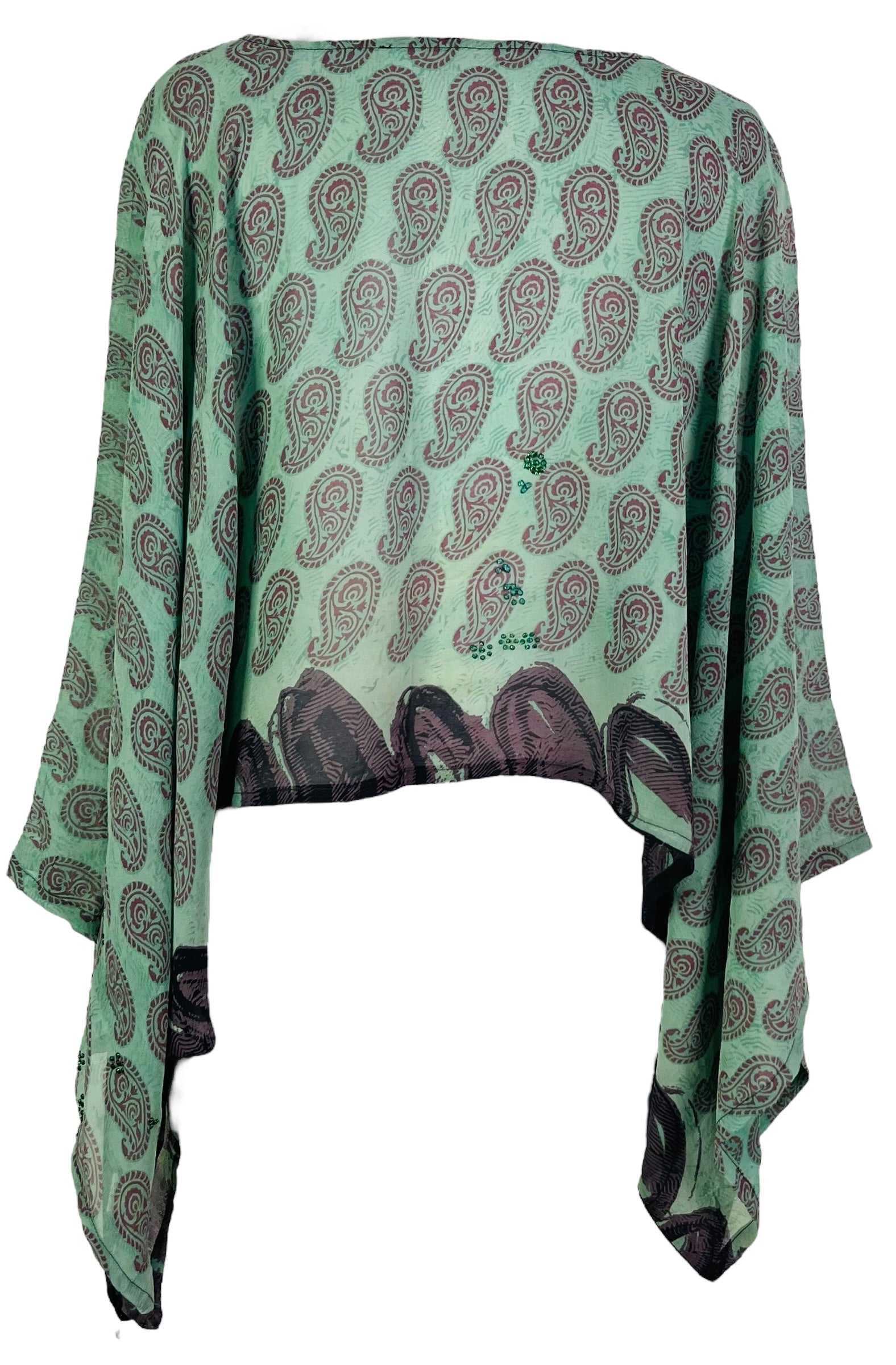PRG7329 Sheer Avatar Pure Silk Kimono-Sleeved Top - Velora Luxury Fashion