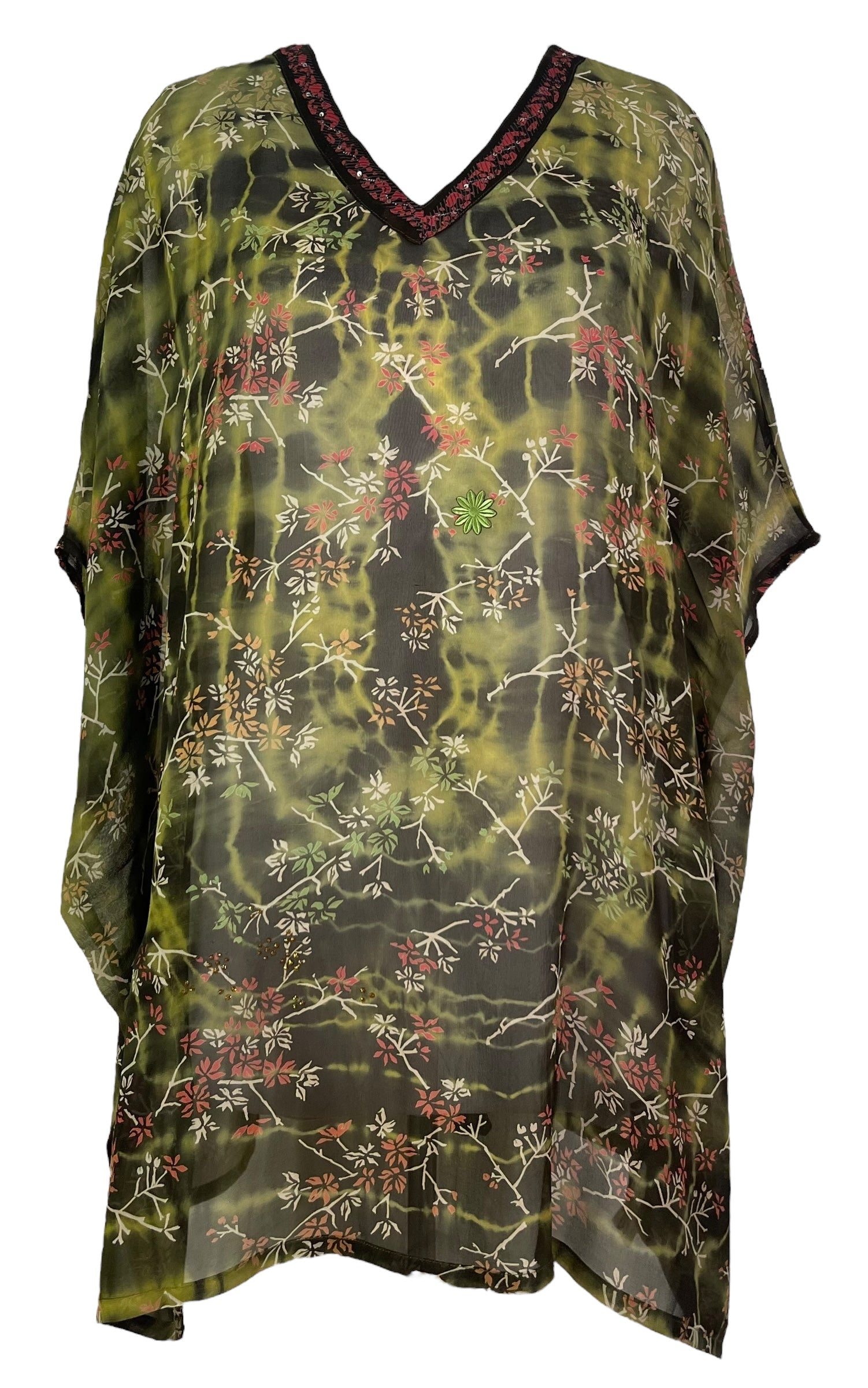 PRG7481 Sheer Avatar Pure Silk Short Kaftan Tunic without Slits - Velora Luxury Fashion