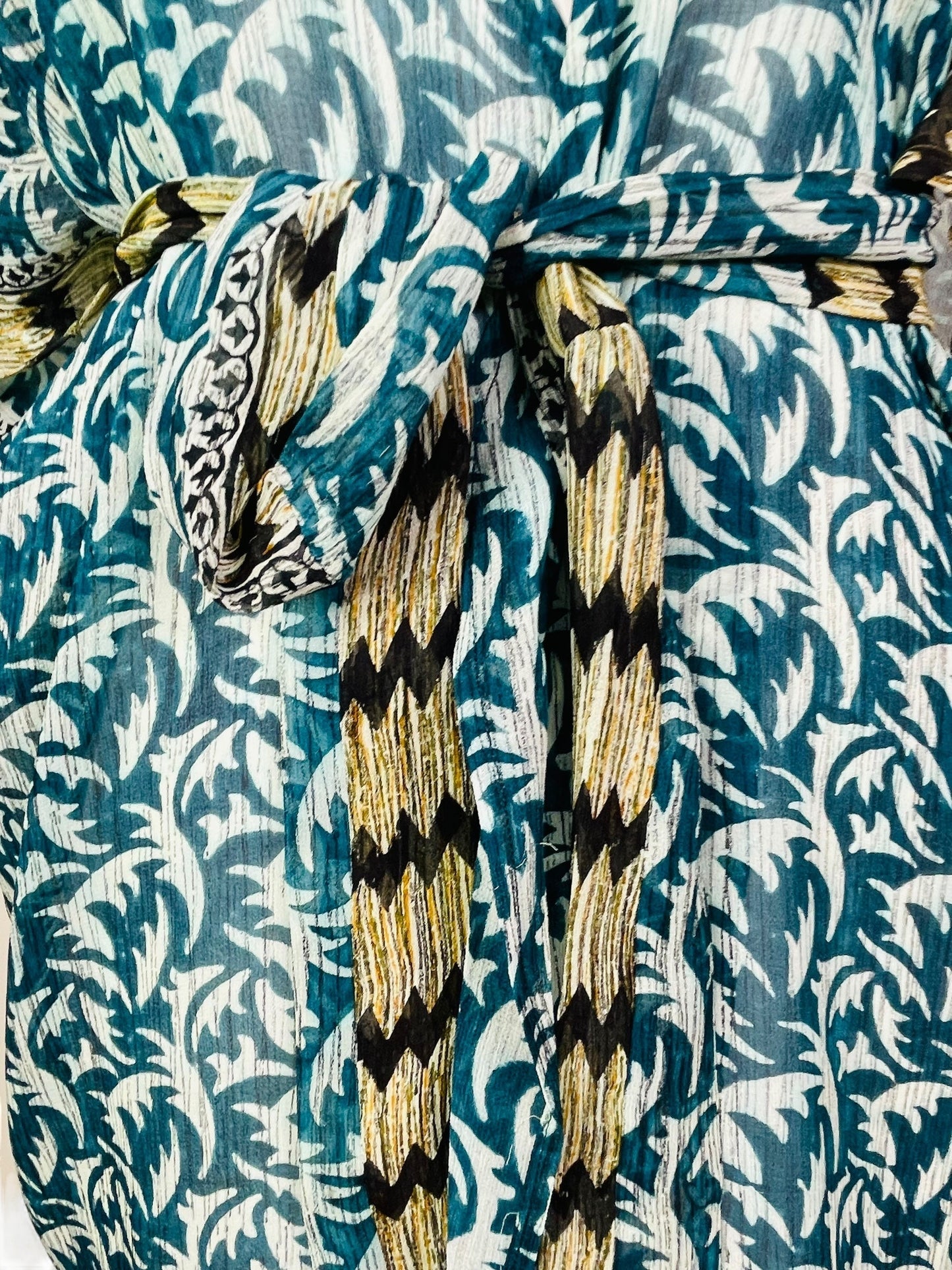 PRG7490 Sheer Avatar Pure Silk Kimono-Sleeved Jacket with Belt - Velora Luxury Fashion