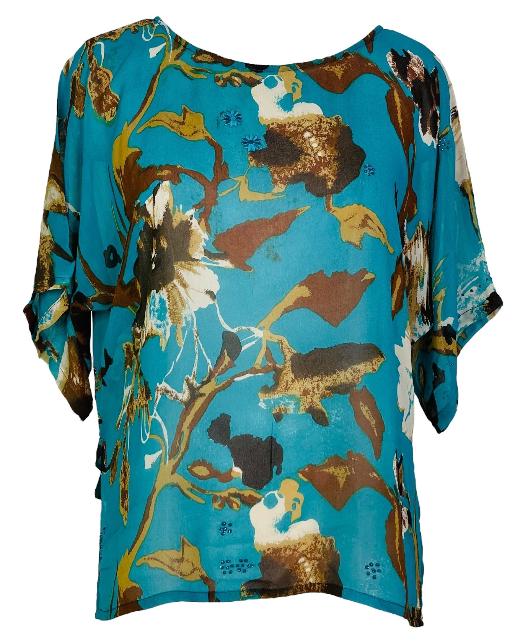 PRG7536 Sheer Avatar Pure Silk Side Slit Top - Velora