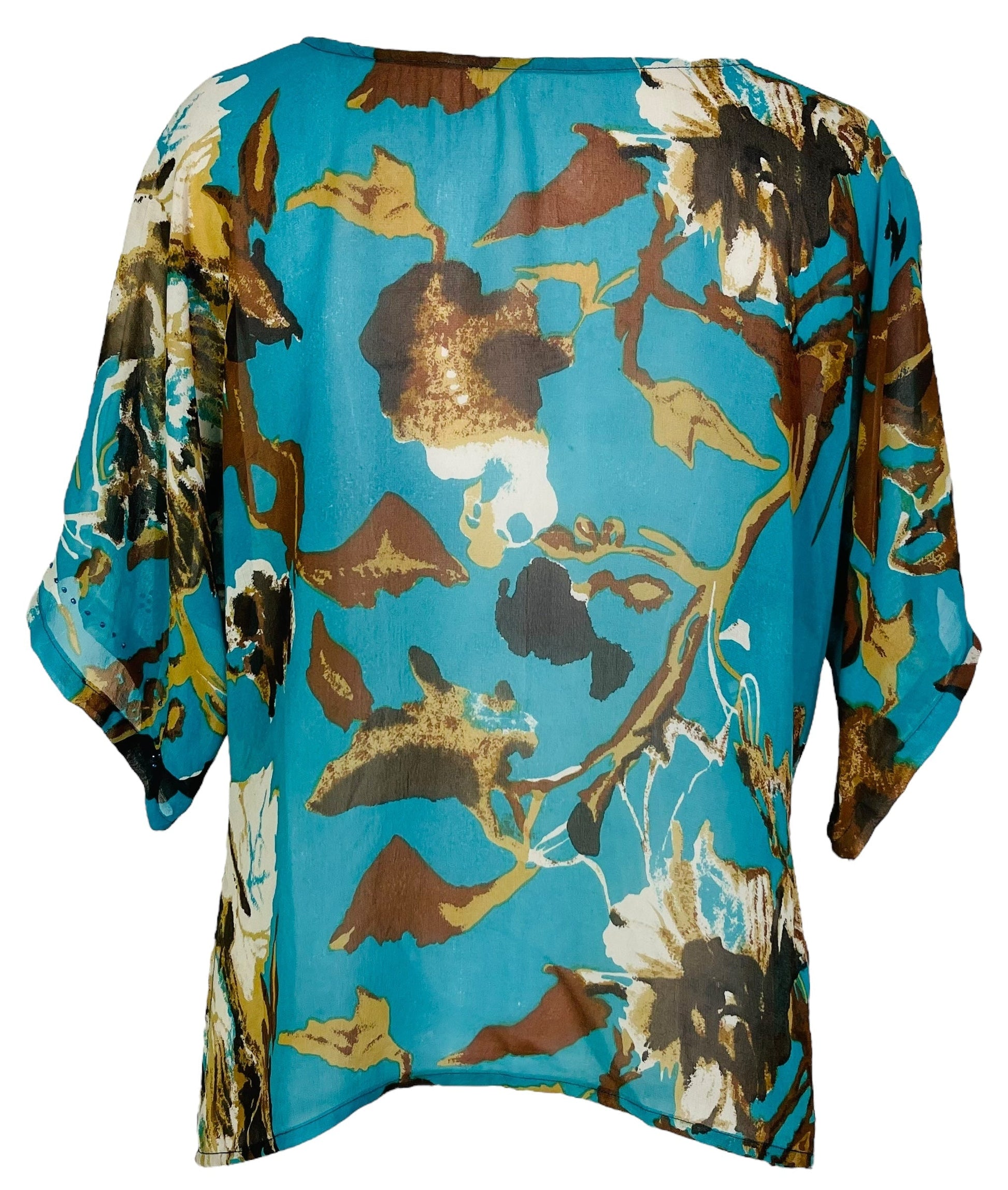 PRG7536 Sheer Avatar Pure Silk Side Slit Top - Velora