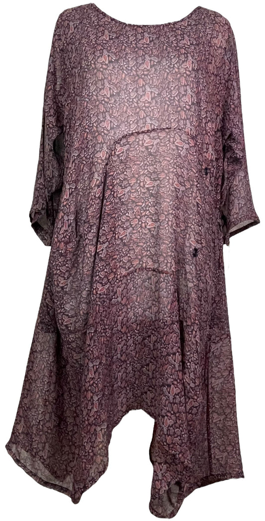 PRG7834 Sheer Avatar Pure Silk Sculptural Long Tunic Dress - Velora Luxury Fashion