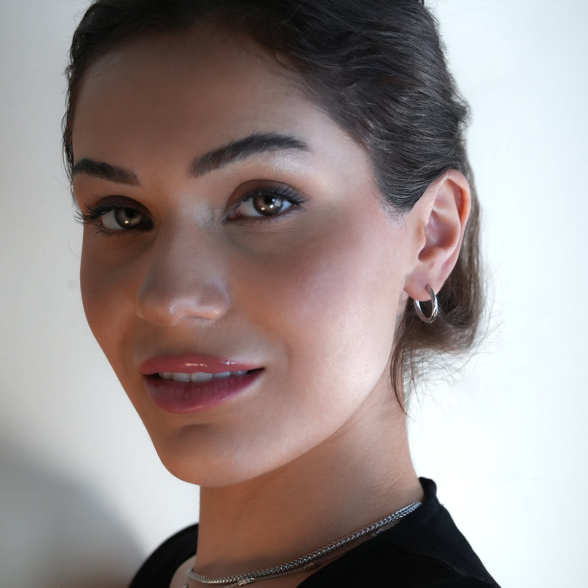PURLEY: White Gold (Silver Toned) Richly Textured Modernist Mini Hoop Earrings - Velora