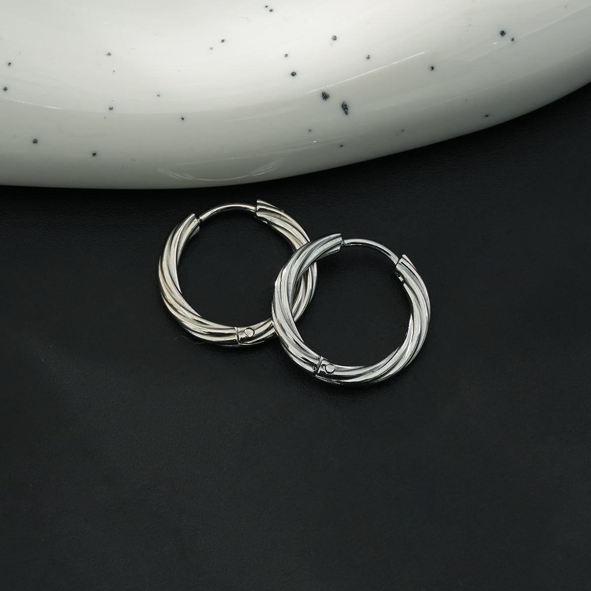 PURLEY: White Gold (Silver Toned) Richly Textured Modernist Mini Hoop Earrings - Velora