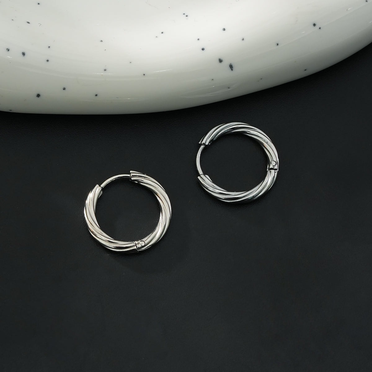 PURLEY: White Gold (Silver Toned) Richly Textured Modernist Mini Hoop Earrings - Velora