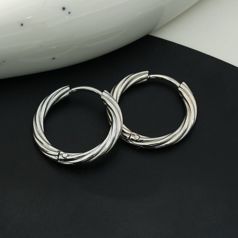 PURLEY: White Gold (Silver Toned) Richly Textured Modernist Mini Hoop Earrings - Velora