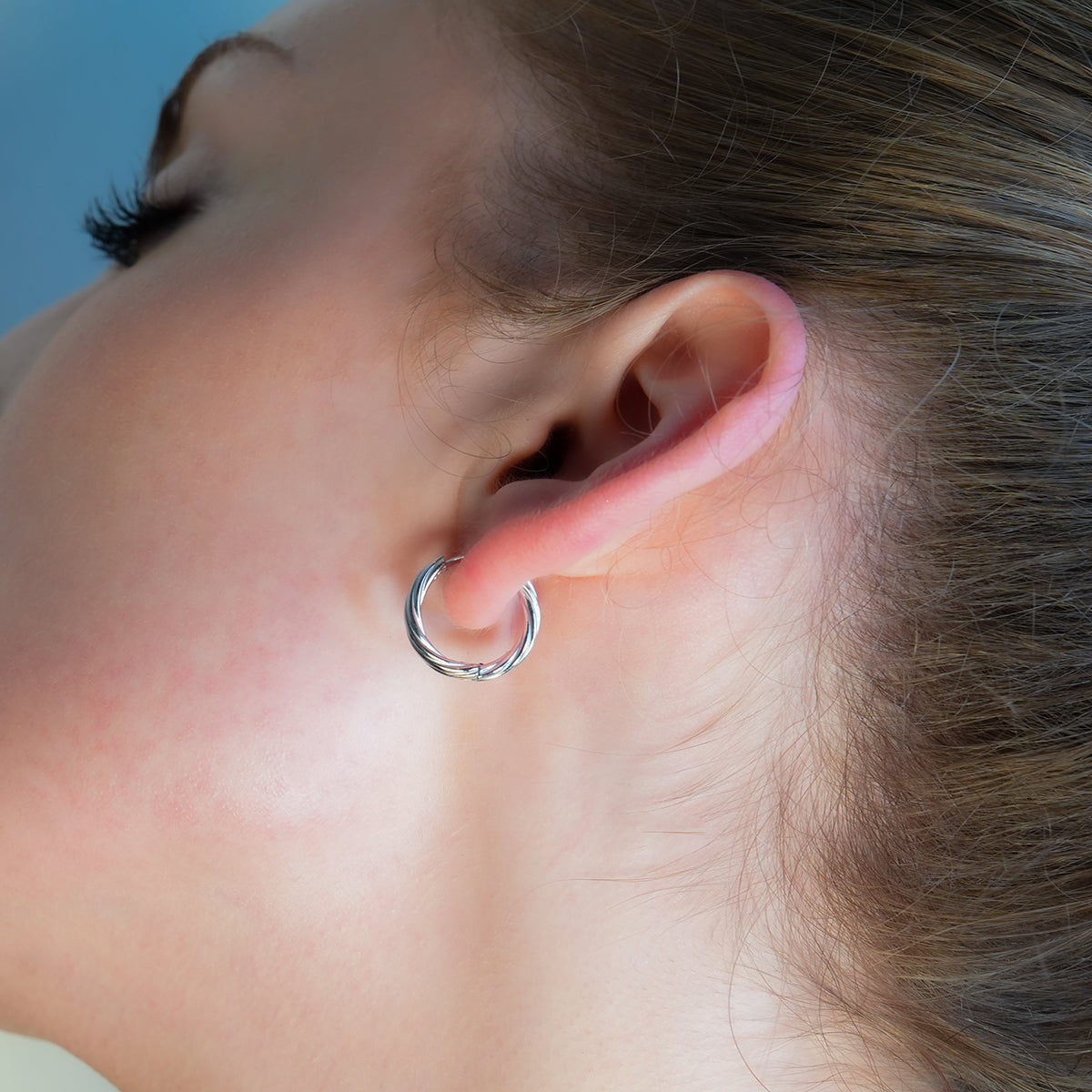 PURLEY: White Gold (Silver Toned) Richly Textured Modernist Mini Hoop Earrings - Velora