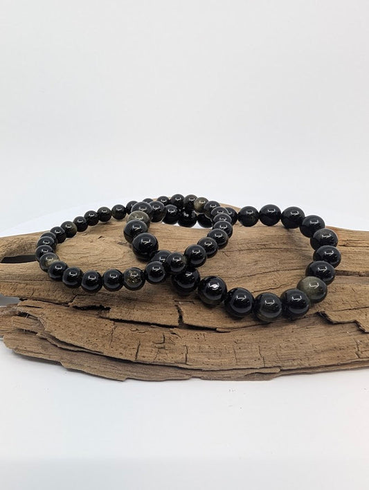 Golden Obsidian Bracelet — 6mm & 8mm Round Beads