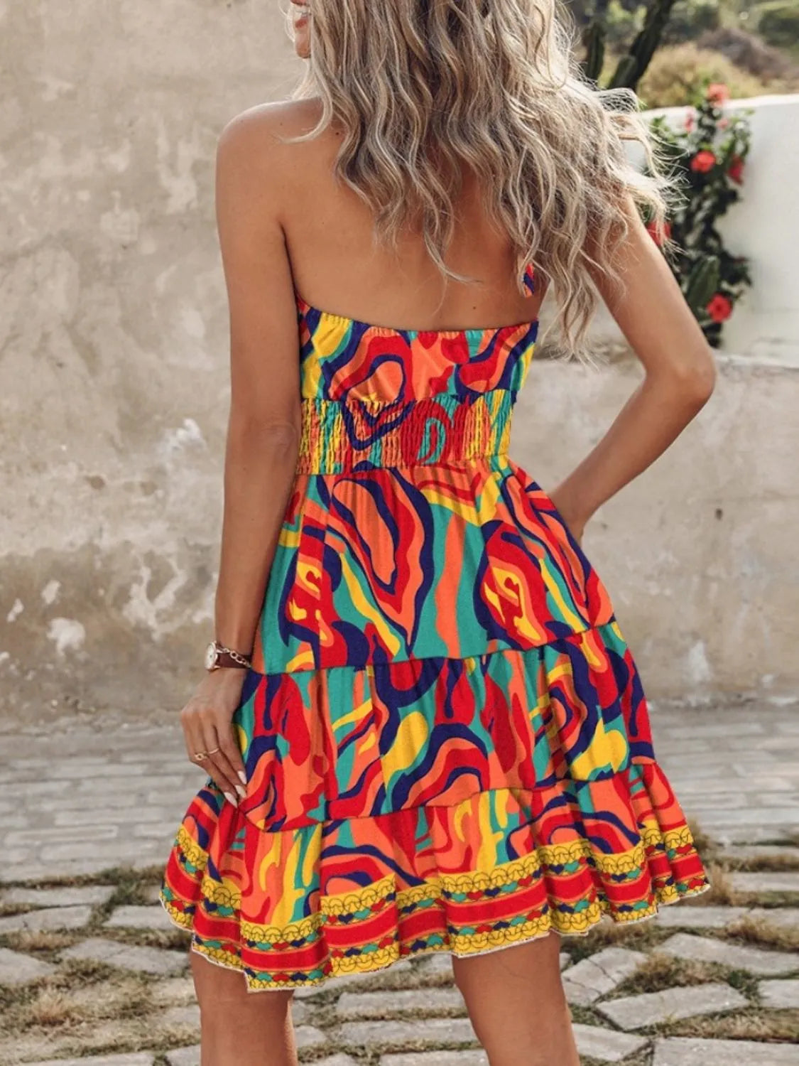 Paisley Print Halter Neck Mini Dress - Velora Luxury Fashion