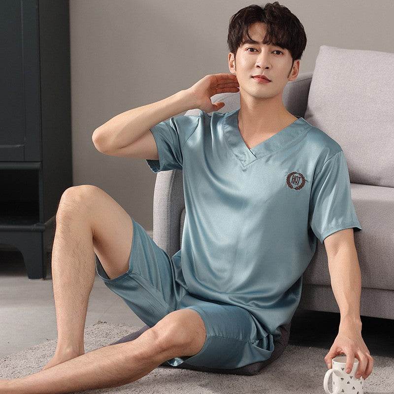 Pajamas Short-sleeved Shirt And Shorts Loose Ice Silk Suit Homewear EX-STOCK Canada