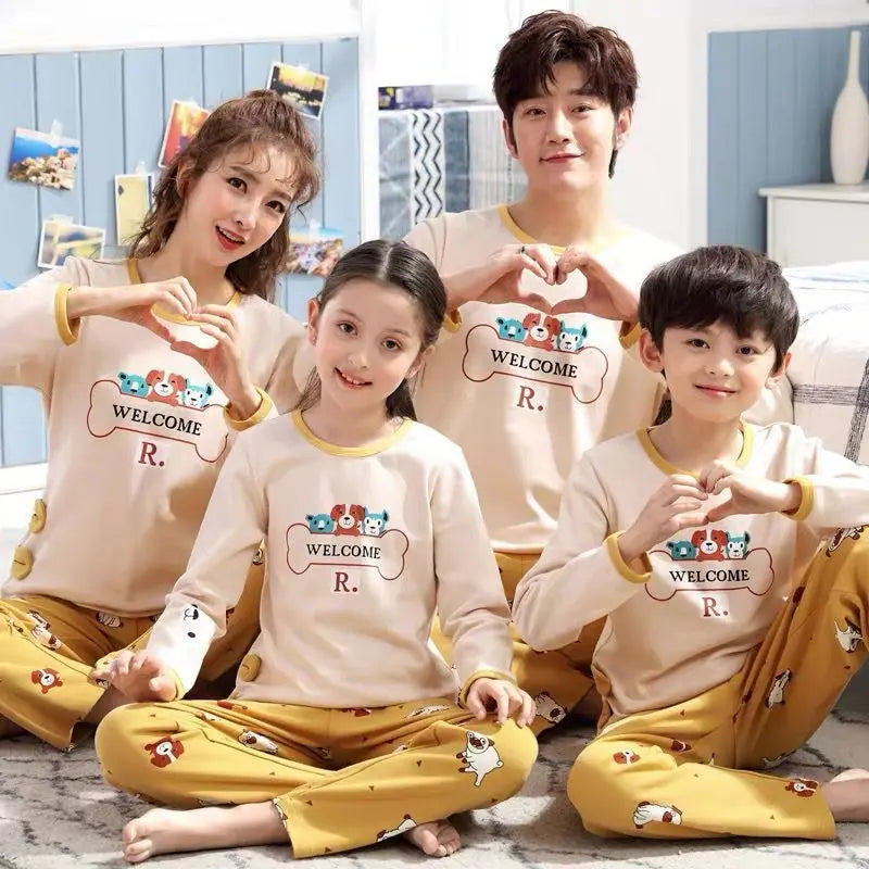 Parent-child Pajamas Cotton Long Sleeve Cartoon Children's Loungewear EX-STOCK Canada