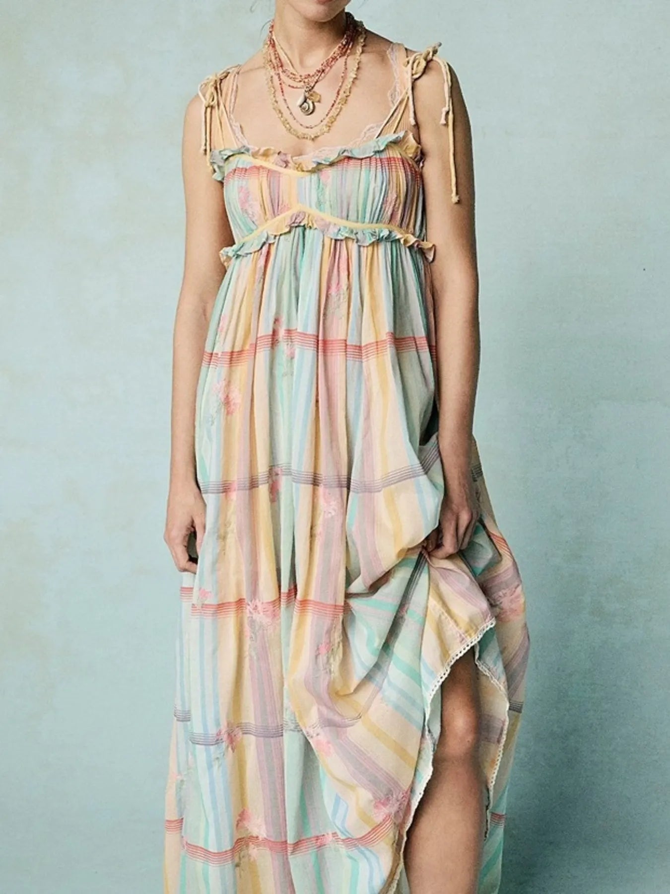 Pastel Plaid Back Smocked Maxi Cami Dress - Velora Luxury Fashion