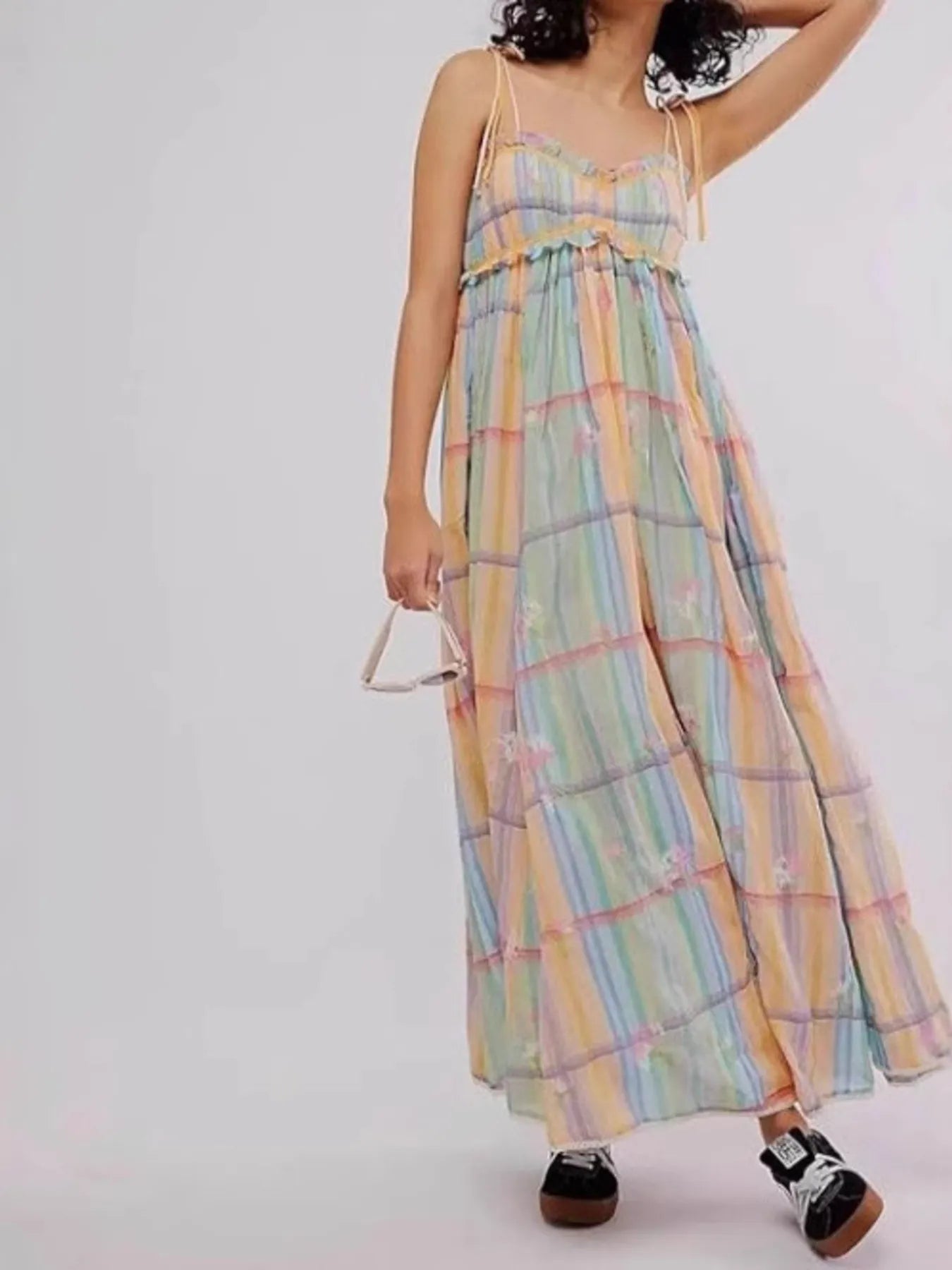 Pastel Plaid Back Smocked Maxi Cami Dress - Velora Luxury Fashion