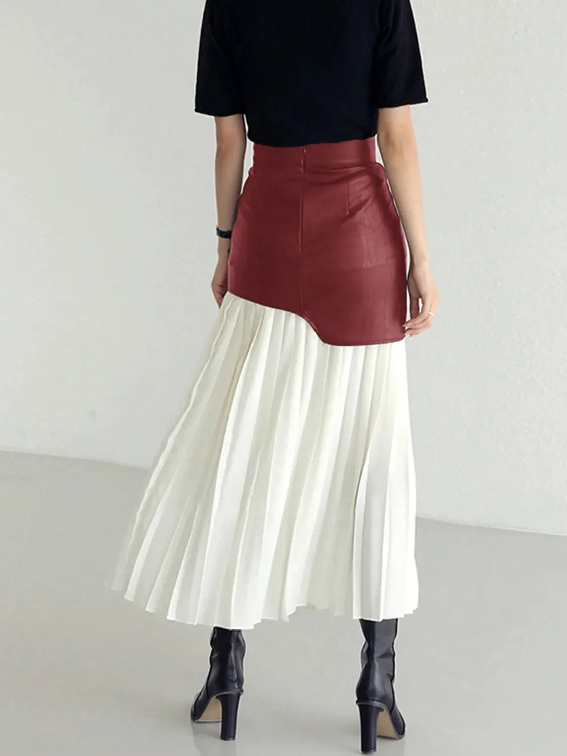 Patchwork Contrast Pleated Skirt - Velora Luxury Fashion