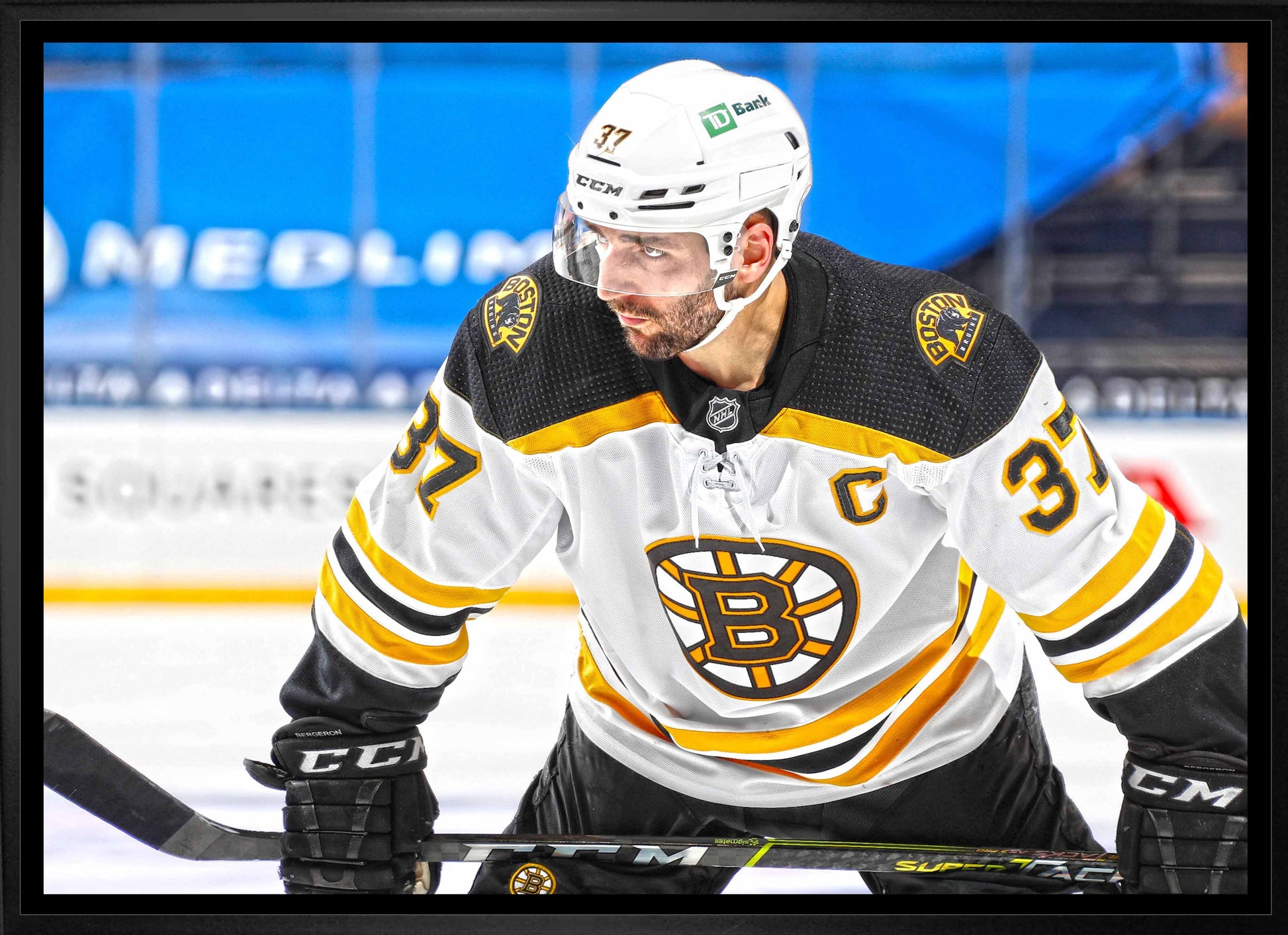 Patrice Bergeron Boston Bruins Framed 20x29 Face-Off Canvas - Velora Luxury Fashion