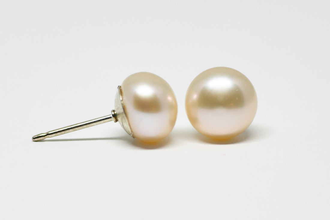 Peach Pink Pearl Stud Earrings 8mm - Velora Luxury Fashion