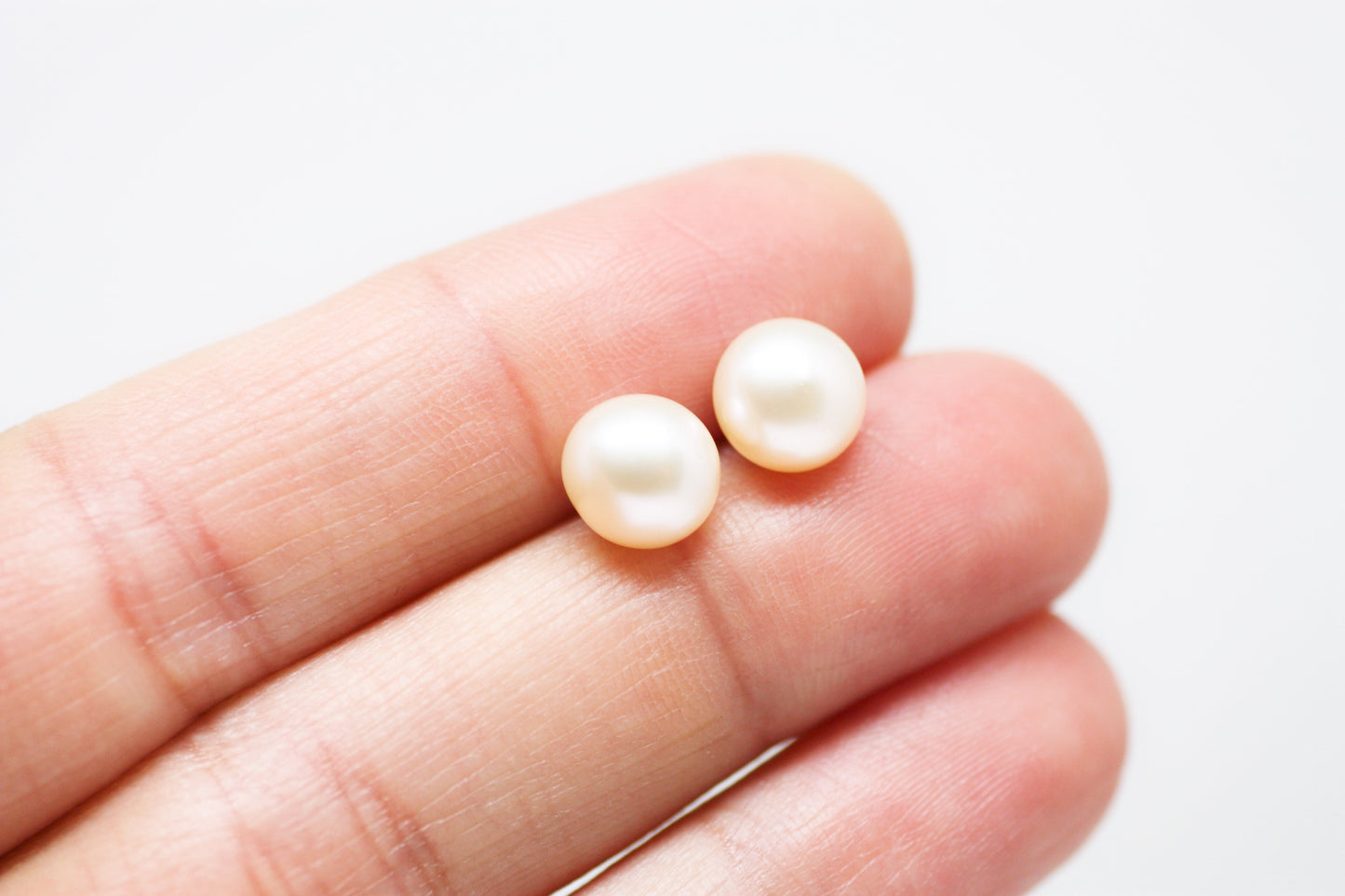 Peach Pink Pearl Stud Earrings 8mm - Velora Luxury Fashion