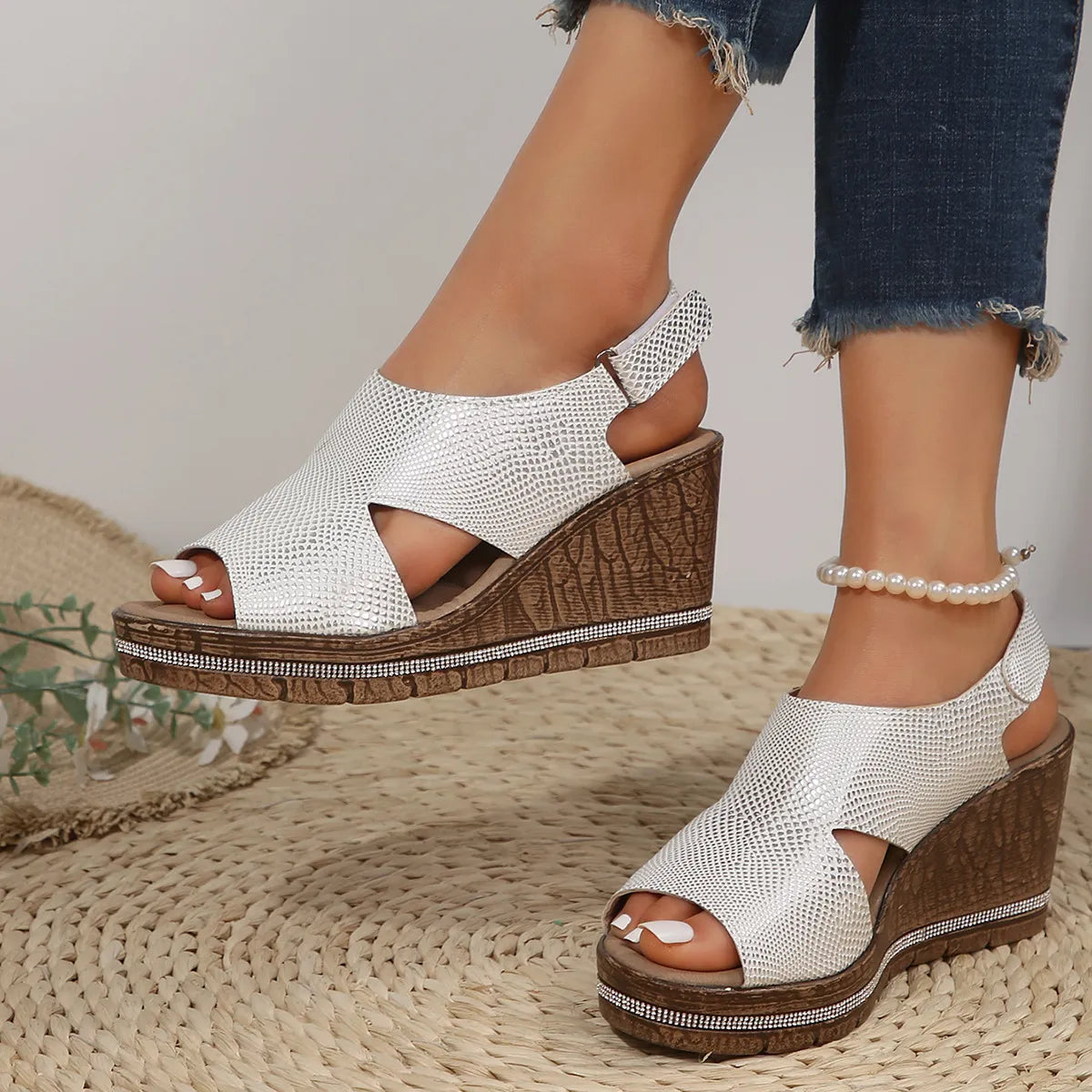 Peep Toe Wedge Sandals - Velora Luxury Fashion