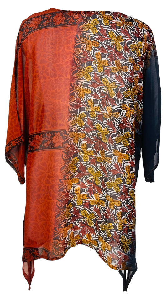 PRG7631 Sheer Avatar Pure Silk Long Tunic with Side Ties - Velora