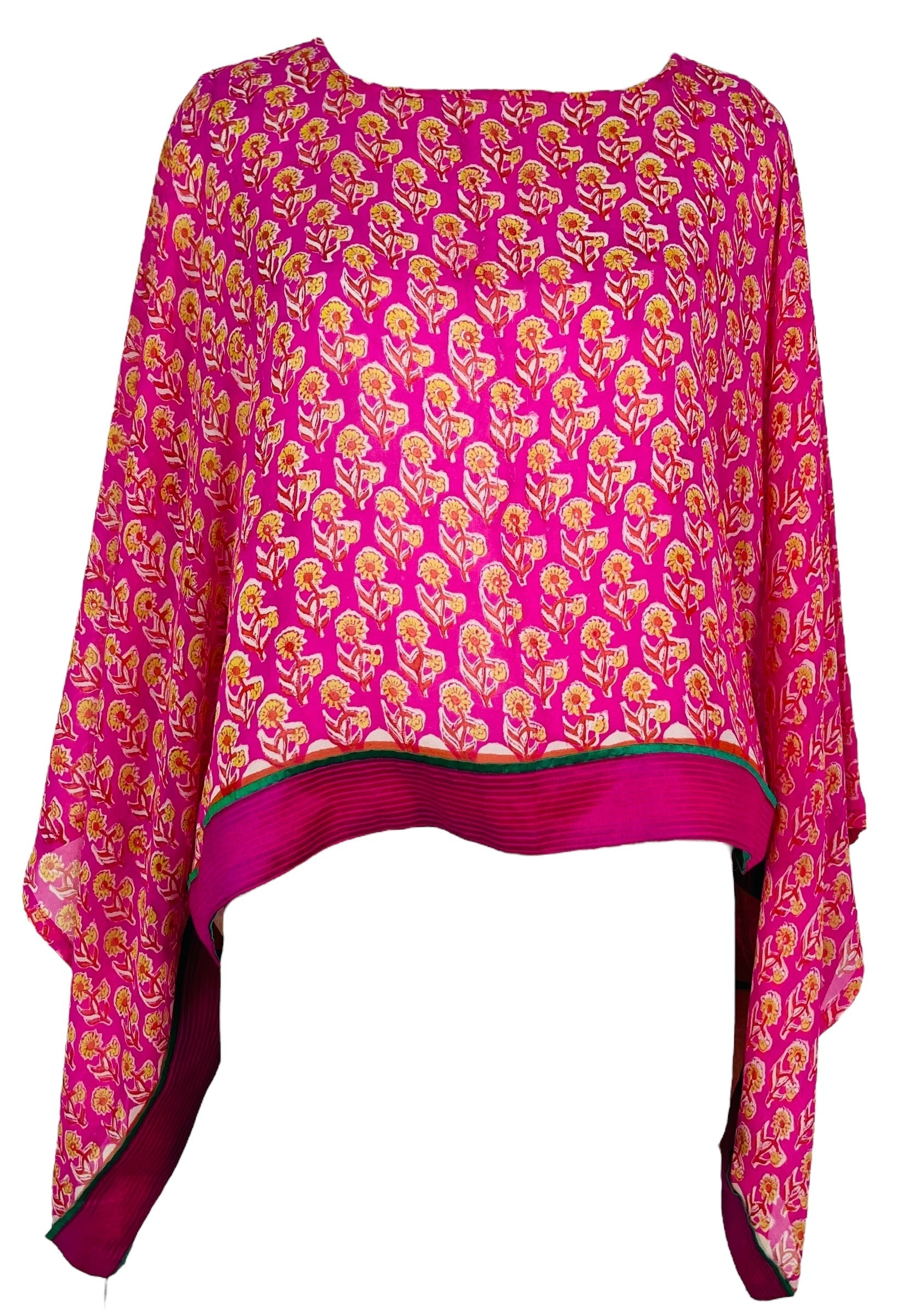 PRG7365 Sheer Avatar Pure Silk Kimono-Sleeved Top - Velora