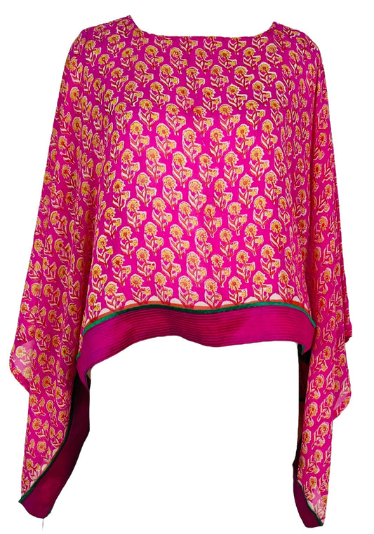 PRG7365 Sheer Avatar Pure Silk Kimono-Sleeved Top - Velora
