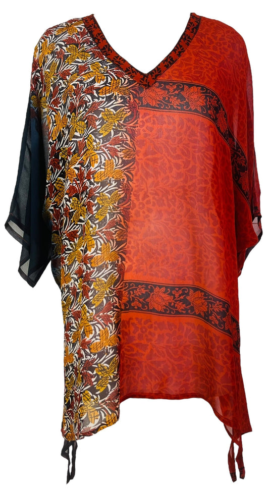 PRG7631 Sheer Avatar Pure Silk Long Tunic with Side Ties - Velora