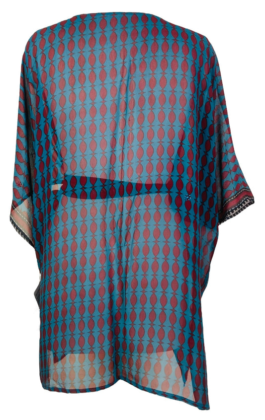 PRG7494 Sheer Avatar Pure Silk Kimono-Sleeved Jacket with Belt - Velora