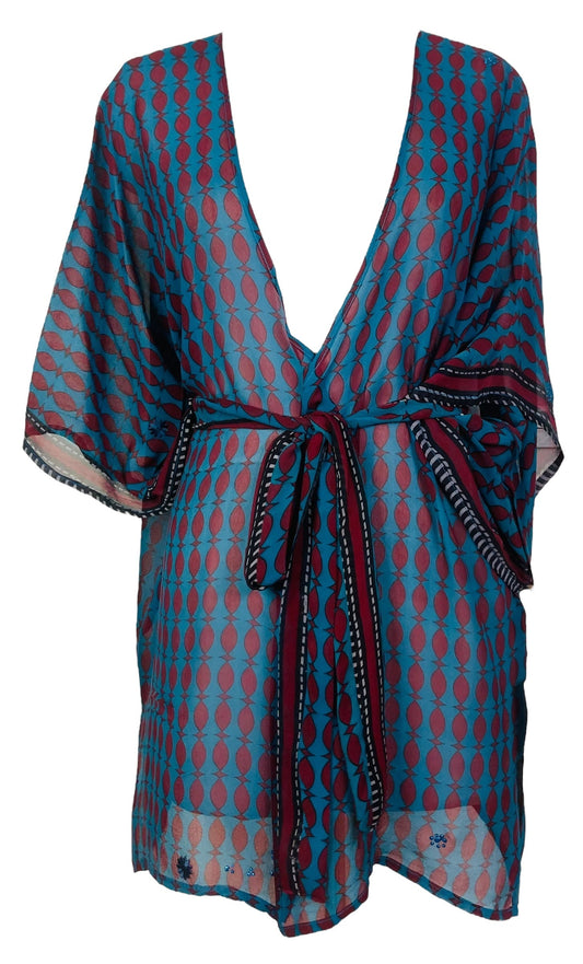 PRG7494 Sheer Avatar Pure Silk Kimono-Sleeved Jacket with Belt - Velora
