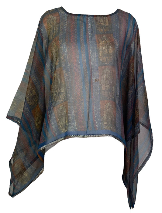 PRG6605 Sheer Avatar Pure Silk Kimono-Sleeved Top - Velora