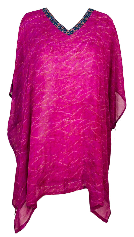 PRG7475 Sheer Avatar Pure Silk Short Kaftan Tunic with Slits - Velora