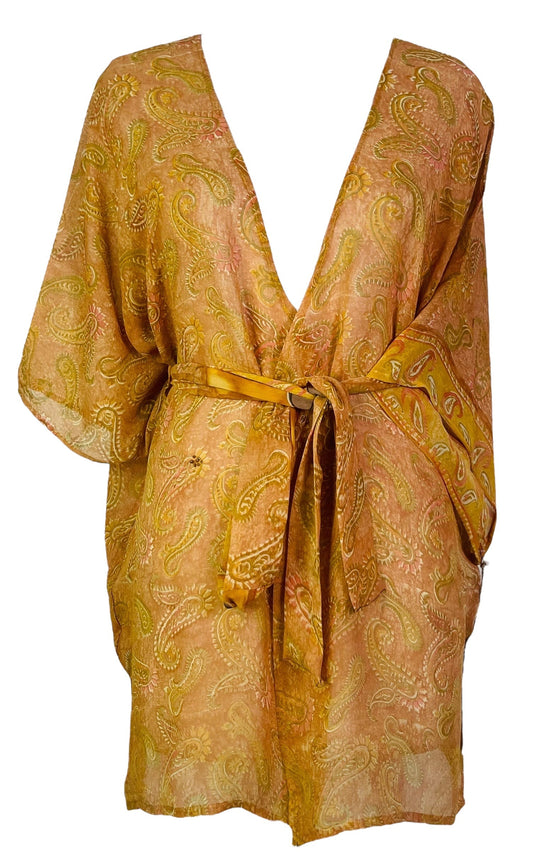 PRC7488 Avatar Pure Silk Kimono-Sleeved Jacket with Belt - Velora