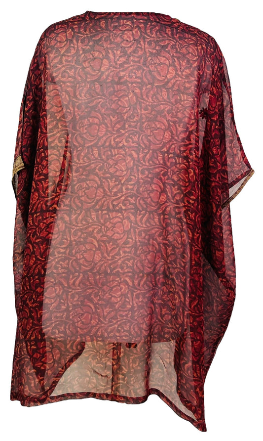 PRG7480 Sheer Avatar Pure Silk Short Kaftan Tunic without Slits - Velora