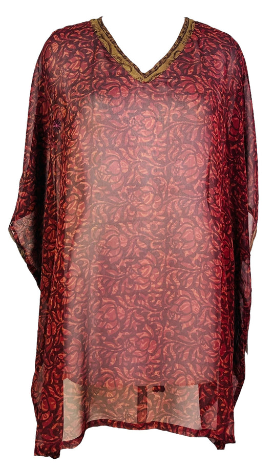 PRG7480 Sheer Avatar Pure Silk Short Kaftan Tunic without Slits - Velora